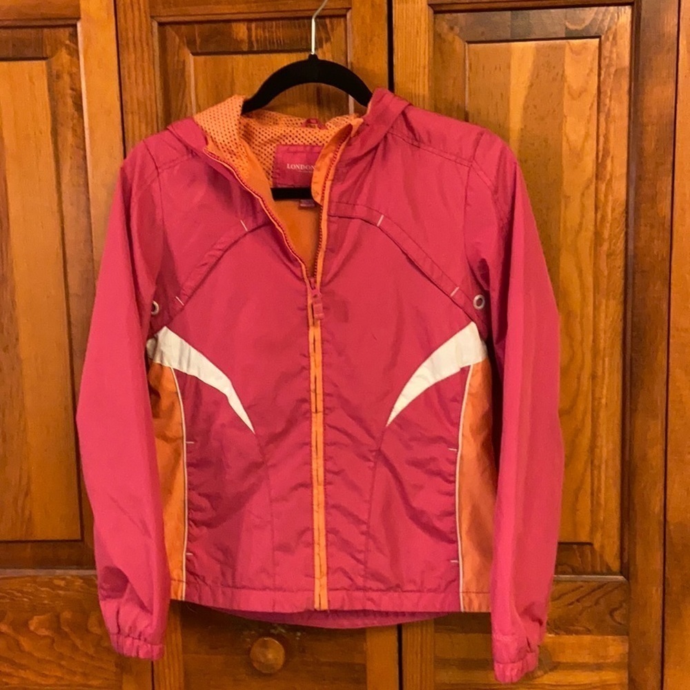 Girls Rain Jacket Size 14-16 Hooded London Fog Pink/Orange